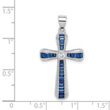 Sterling Silver Rhodium-plated CZ & Lab Cr. Blue Spinel Cross Pendant - QC-8664664F-7034