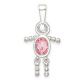 Sterling Silver Rhodium-plated CZ & October Pink CZ Boy Pendant
