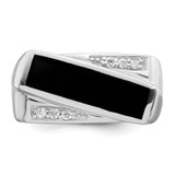 Sterling Silver Rhodium-plated CZ & Onyx Ring - QR-3216E6DC-6501