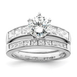 Sterling Silver Rhodium-plated CZ 2 Piece Wedding Ring Set - QR-E68C2CE5-9011