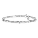 Sterling Silver Rhodium-plated CZ 2 Strand 6.75in w/1in ext. Bracelet