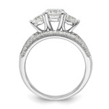 Sterling Silver Rhodium-plated CZ 3 Stone Pave Band Engagement Ring Set - QR-A9585516-4185