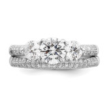 Sterling Silver Rhodium-plated CZ 3 Stone Pave Band Engagement Ring Set - QR-A9585516-4185