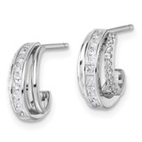 Sterling Silver Rhodium-plated CZ 3-Row Polished J-Hoop Post Earrings - QE-9E8580A7-5215