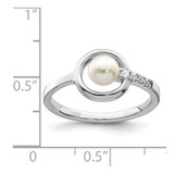 Sterling Silver Rhodium-plated CZ 5-6mm Button FWC Pearl in Circle Ring - QR-072922A9-1290