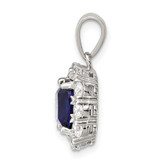 Sterling Silver Rhodium-plated CZ and Blue Glass Pendant - QP-E275350C-5431