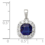 Sterling Silver Rhodium-plated CZ and Blue Glass Pendant - QP-E275350C-5431