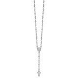 Sterling Silver Rhodium-plated CZ and Diamond-cut Heart and Cross Link with Cross Ash Holder 28.5 inch Rosary Necklace