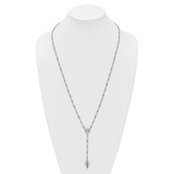 Sterling Silver Rhodium-plated CZ and Diamond-cut Heart and Cross Link with Cross Ash Holder 28.5 inch Rosary Necklace