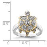 Sterling Silver Rhodium-plated CZ and Flash Gold-Plated Turtle Ring - QR-021A8AF5-4964