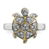 Sterling Silver Rhodium-plated CZ and Flash Gold-Plated Turtle Ring - QR-021A8AF5-4964