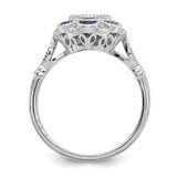 Sterling Silver Rhodium-plated CZ and Lab Cr. Blue Sapphire Flower Ring - QR-E332D3F3-7511