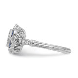 Sterling Silver Rhodium-plated CZ and Lab Cr. Blue Sapphire Flower Ring - QR-E332D3F3-7511