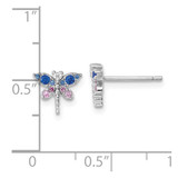 Sterling Silver Rhodium-plated CZ and Lab Created Corundum and Blue Glass Dragonfly Post Earrings