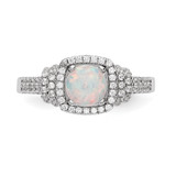 Sterling Silver Rhodium-plated CZ and Lab Created White Opal Ring - QR-A3FF9A6F-4796