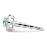 Sterling Silver Rhodium-plated CZ and Light Blue Glass Stone Ring - QR-85138105-4590