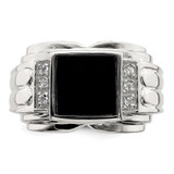 Sterling Silver Rhodium-plated CZ and Onyx Ring - QR-35940A75-4171