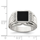 Sterling Silver Rhodium-plated CZ and Onyx Ring - QR-5CD5A7B9-5860