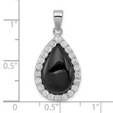 Sterling Silver Rhodium-plated CZ and Onyx Tear drop Pendant
