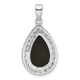 Sterling Silver Rhodium-plated CZ and Onyx Tear drop Pendant
