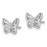 Sterling Silver Rhodium-plated CZ Butterfly Post Earrings - QE-A7613488-5340