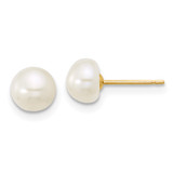 14k 6-7mm White Semi-Round Freshwater Cultured Pearl 18 inch Necklace/7.25 in Bracelet/Button Post Earrings Set