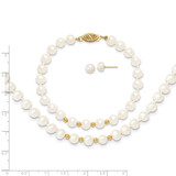 14k 6-7mm White Semi-Round Freshwater Cultured Pearl 18 inch Necklace/7.25 in Bracelet/Button Post Earrings Set