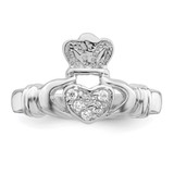 Sterling Silver Rhodium-plated CZ Claddagh Ring - QR-9408010A-7477