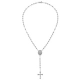 Sterling Silver Rhodium-plated CZ Diamond-cut Beaded 18 inch Rosary Necklace