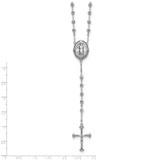 Sterling Silver Rhodium-plated CZ Diamond-cut Beaded 18 inch Rosary Necklace