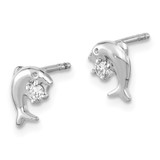 Sterling Silver Rhodium-plated CZ Dolphin Post Earrings - QE-57F1C328-5317