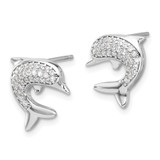 Sterling Silver Rhodium-plated CZ Dolphin Post Earrings - QE-A28309BF-3589
