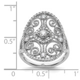 Sterling Silver Rhodium-plated CZ Filigree Oval Ring - QR-1AF73689-1592