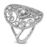 Sterling Silver Rhodium-plated CZ Filigree Oval Ring - QR-1AF73689-1592