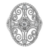 Sterling Silver Rhodium-plated CZ Filigree Oval Ring - QR-210920F2-2405