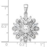 Sterling Silver Rhodium-plated CZ Floral Pendant