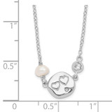 Sterling Silver Rhodium-plated CZ FW Cultured Pearl w/Hearts Necklace