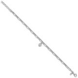 Sterling Silver Rhodium-plated CZ Heart 6.75in w/1in ext. Bracelet