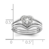 Sterling Silver Rhodium-plated CZ Heart and Bands Three Ring Set - QR-73F01981-1067