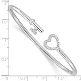 Sterling Silver Rhodium-plated CZ Heart and Key Flexible Bangle
