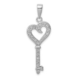 Sterling Silver Rhodium-plated CZ Heart Key Pendant - QP-05A24F63-9971