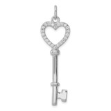 Sterling Silver Rhodium-plated CZ Heart Key Pendant - QP-6D2311FA-5753