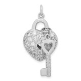 Sterling Silver Rhodium-plated CZ Heart Lock & Key Pendant - QC-53045577-1364