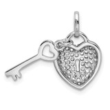 Sterling Silver Rhodium-plated CZ Heart Lock & Key Pendant - QP-3FBCB1E0-8066