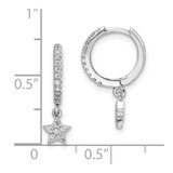 Sterling Silver Rhodium-Plated CZ Hoops with Star Dangle Earrings