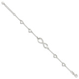 Sterling Silver Rhodium-plated CZ Infinity/Hearts 7in w/1in ext Bracelet