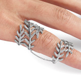 Sterling Silver Rhodium-plated CZ Leaf with Extender Ring - QR-0E60D2CA-9807