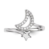 Sterling Silver Rhodium-plated CZ Moon and Star Ring - QR-7A482081-7102