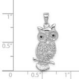 Sterling Silver Rhodium-plated CZ Owl Pendant - QC-C51D2474-4727