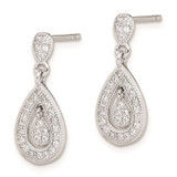 Sterling Silver Rhodium-plated CZ Pav‚ Pear Dangle Post Earrings - QE-F7178355-7766